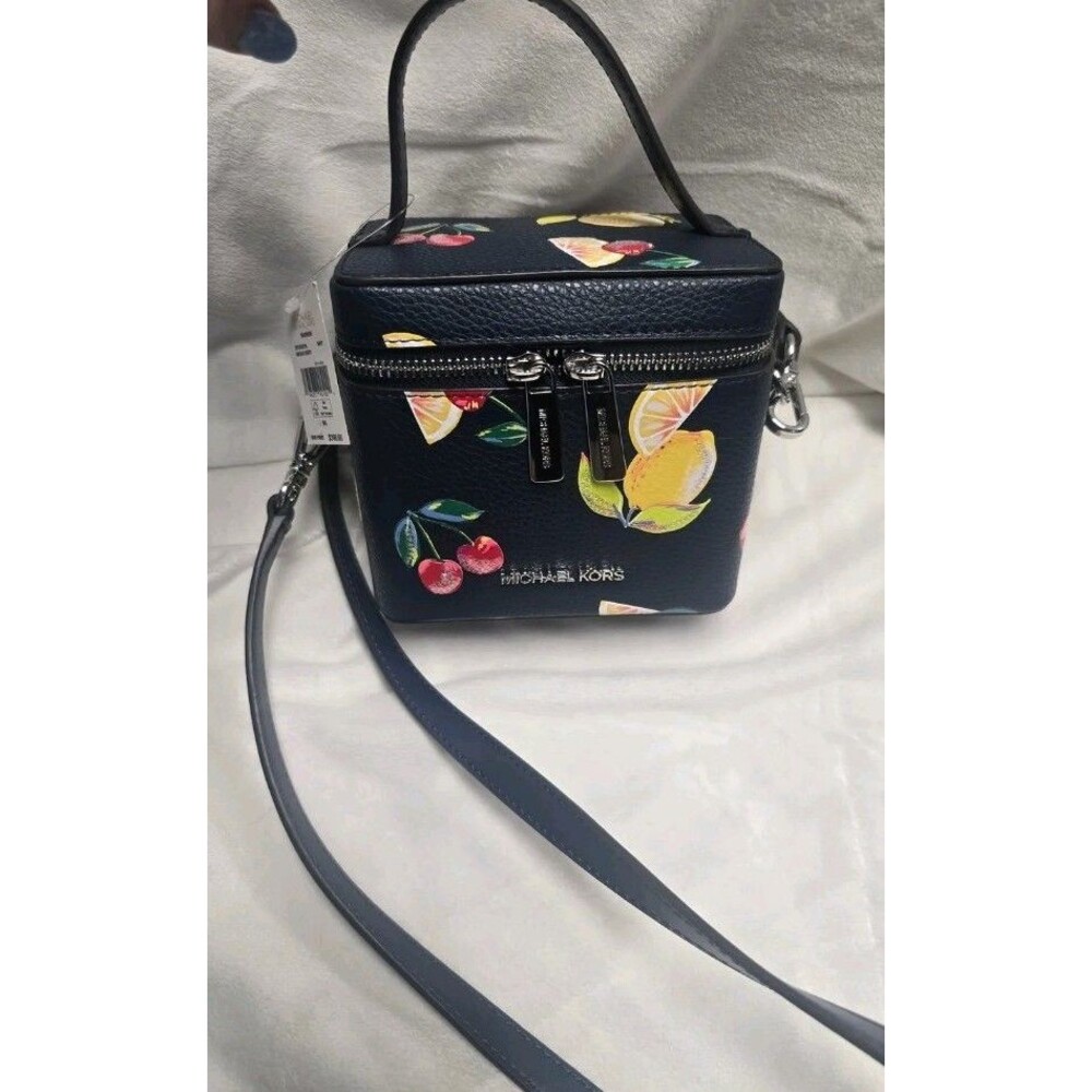 Michael Kors Jet Set Navy Fruit Print Mini Crossbody Vanity Bag NWT